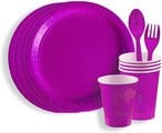 Buy Party Time 24-Pieces Serves 6, Disposable Purple Party Set of 9" Paper Plates, Paper Cups, Spoon  Fork For Purple Theme Birthday Party Tableware Set for Wedding, Baby Shower, Birthday Party Supplies in UAE