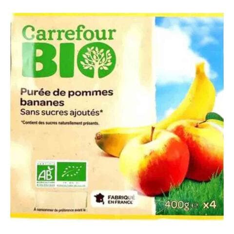 Carrefour Bio No Added Sugar Apple Banana Puree 100g Pack of 4