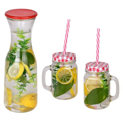 Bottle With Jar And Lid And Straw Multicolour 1L+450ml Pack of 3