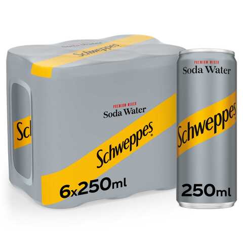 SCHWEPPES Soda Water Carbonated Drink Can 250ml Pack of 6