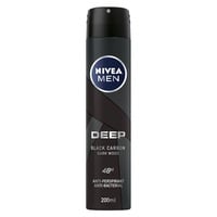 NIVEA MEN Antiperspirant Spray for Men Deep Black Carbon Antibacterial Dark Wood Scent 200ml