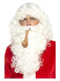 Deluxe Santa Dress Up Kit White with Wig, Beard, Glasses &amp; Pipe