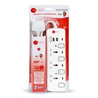 Afra Japan Universal Extension Cord, 3 Way 2USB 3M, 3 Universal Sockets, 2 USB Ports, 3 Meter Cable, Shockproof Design, 250V