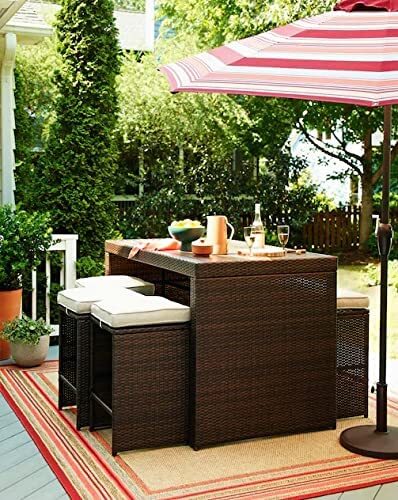 Yulan 7-Piece Brown Steel Frame Bar Height Patio Set With Cushions, Furniture For Backyards, Porches, Gardens Or Pools, Brown 496