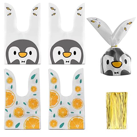 Generic Rabbit Ear Candy Gift Bags, 2 Styles Cute Plastic Gift Bags, Cookies Bakery Cakes Bags Bunny Bags For Easter Gift Wedding Party Supplies, 200 Pcs Bags With 500 Pcs Ligature