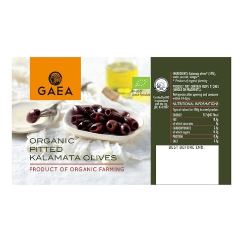 Gaea Organic Pitted Kalamata Olives In Brine 290g