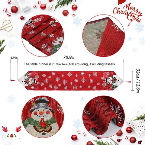 Christmas Table Runner, Christmas Decorations Tablecloth, Embroidered Christmas Red Table Cloth Table Decorations, for Indoor or Outdoor Cupboard Dining Table Holiday Party Xmas Decor (Table Runner)