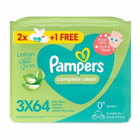 Buy Pampers Baby Wet Wipes, Complete Clean, 3 Packs x64, 192 Wipes in Saudi Arabia