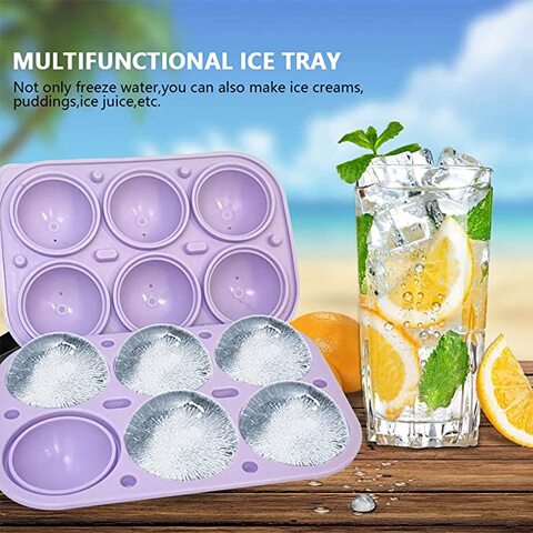 IBAMA 6 Grids Ice Ball Maker Mold Crystal Clear Ice Mold BPA Free Round Silicone Ice Cube Molds, Reusable Sphere Ice Tray for Whiskey Cocktail Bourbon Scotch (Purple)