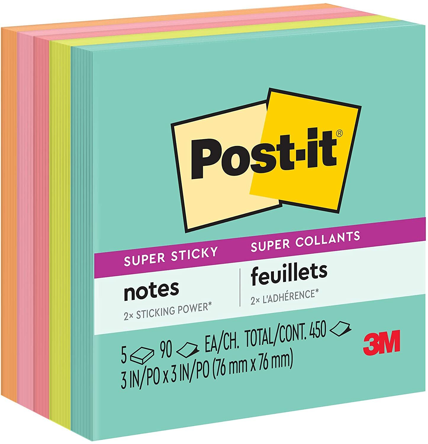 Buy 3m Post It Super Sticky Notes 2x Sticking Power 3 X 3 Miami Collection 5 Pads Per Pack 90 Sheets Per Pad 654 5ssmia Online Shop Stationery School Supplies On Carrefour Uae