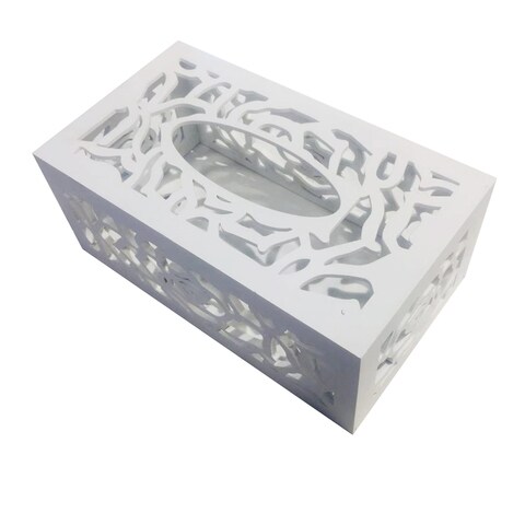 Lingwei - White Wood-Plastic Panel Hollow Carved Tissue Box
