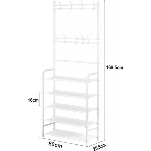 Aiwanto 5 Tier Shoes And Coat Rack Shoes Storage Shelf For Home (White)