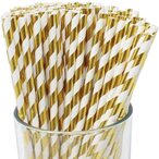 اشتري Party Time 50-Pieces Stripes Metallic Gold Premium Biodegradable Disposable Drinking Paper Straws  for Party Supplies, Birthday, Wedding, Bridal / Baby Shower Decorations and Holiday Celebrations في الامارات