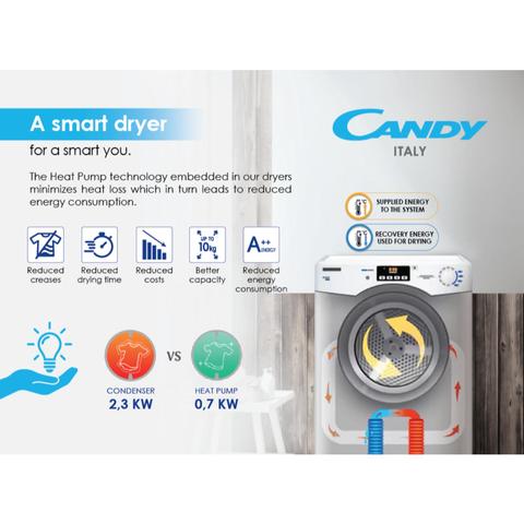 Candy Rapid O Heat Pump Dryer 10kg - RO H10A2TCE-19 - Heat Pump - White - WiFi+BT - 5 Digit Display