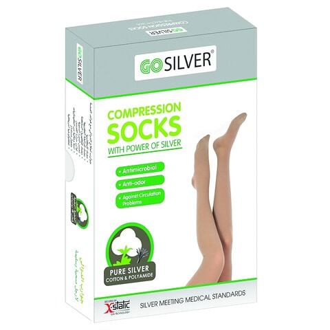 Go Silver Knee High, Compression Socks, Class 1 (18-21 Mmhg) Open Toe Flesh Size 3