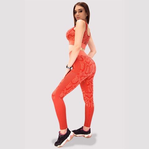 Buy Kidwala 2 Pieces Leopard Set - High Waisted Leggings with Padded Sports  Round neck Bra Workout Gym Yoga Snack Print Outfit for Women (Large, Red)  Online - Shop on Carrefour UAE
