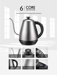 Wtrtr Electric Gooseneck Kettle With Variable Temperature Control Pour Over Coffee Kettle And Tea Kettle, 1000W Quick Boiling Water Kettle