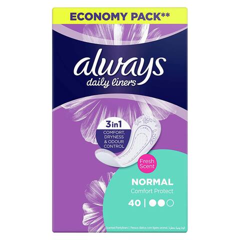 Buy Always Daily Liners Comfort Protect Pads - Fresh Scent - 40 Pads Online  - Shop Beauty & Personal Care on Carrefour Egypt