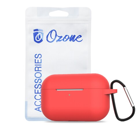 Ozone - Silicone AirPod Pro Case with Hook Keychain Ring Protective Cover for AirPod 3 / Airpod Pro [Front LED Visible] - Red