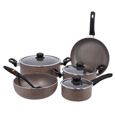 Delcasa Granite Coated Smart Cookware Set, 9Pcs, Dc1577Bge, Non-Stick Dish For Gas, Induction &amp; Ceramic Hobs, Induction Bottom, Smart Aluminium Cookware Set