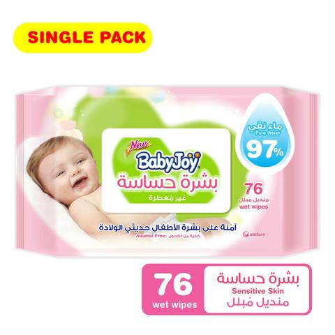 Babyjoy single pack sensitive skin wet wipes unscented x 76 
