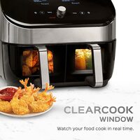 Instant Vortex ClearCook Air Fryer 7.6 Sync Cook Technology 2 Square Non-Stick Baskets INP-140-3133-01-GC Stainless Steel, Dual Door Liters