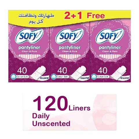 اشتري سوفي فوط صحية يومية غير معطرة 40 × 2 + 1 مجانًا في السعودية