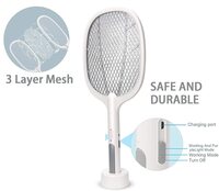 Electric Bug Zapper Racket, Mosquito Killer, Fruit Fly Swatter Zap, Two-In-One USB Rechargeable Electronic Swatter Pest Control, LED Lighting Lamp, 3 Layer Mesh Safe to Touch