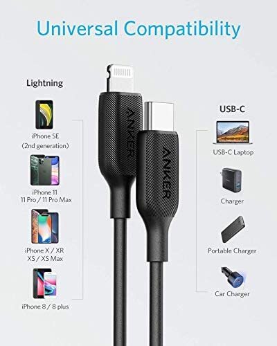 Anker USB C to Lightning Cable, iPhone 11 Charger [3ft Apple MFi Certified]  Powerline II for iPhone SE / 11 Pro/X/XS/XR / 8 Plus/AirPods Pro, Supports  Power Delivery : Buy Online at