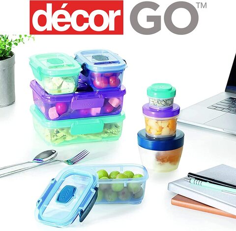 D&eacute;cor Go Click &amp; Snack Tub Medium 150ml 2 Pack Leak-Proof Food Storage Container Bpa Free Dishwasher, Freezer &amp; Microwave Safe, Assorted, 150ml X 2