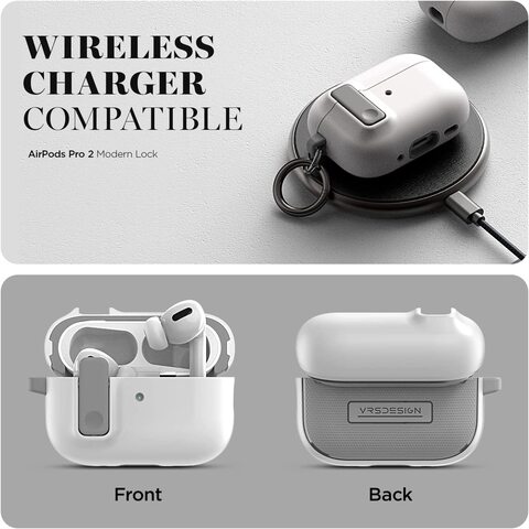 VRS Design Modern Lock For Airpods Pro 2nd Generation Case (2022) Airpods Pro 2 Case Cover With Carabiner - White