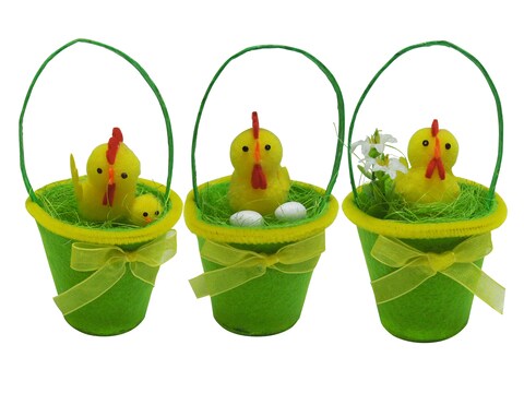 Easter Chicks W/Basket 1PC 6X9cm