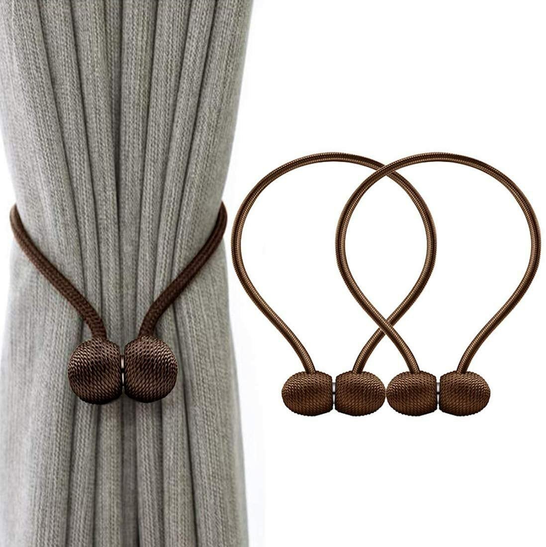 Office Fun Lites Magnetic Curtain Tiebacks Curtain Clips Rope Holdbacks with Strong Durable Magnet for Home Hotel Window Decoration Beige