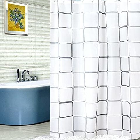 Lushh Shower Curtain Stain Resistant Black and White Square Style for Bathroom 180x200 cm