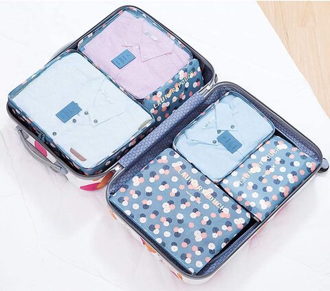 6 Set Travel Storage Bags Multi-functional Clothing Sorting Packages,Travel Packing Pouches, Luggage Organizer Pouch (Blue daisy)