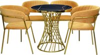 Karnak 5-Pieces Dining Round Table Chairs Set Modern Dinner Desk &amp; 4-Chairs For Dining Room Kitchen Lounge Adjustable Table Comfortable Chairs, Coffeeshop Cafeteria Set Chairs Table Krt80