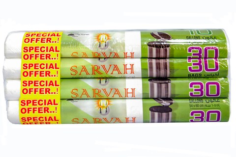 اشتري SARVAH-Special Offer Pack - 30Pcs X 4 Rolls - White Garbage Bags - 54X60Cm / 10 Gallons في الامارات