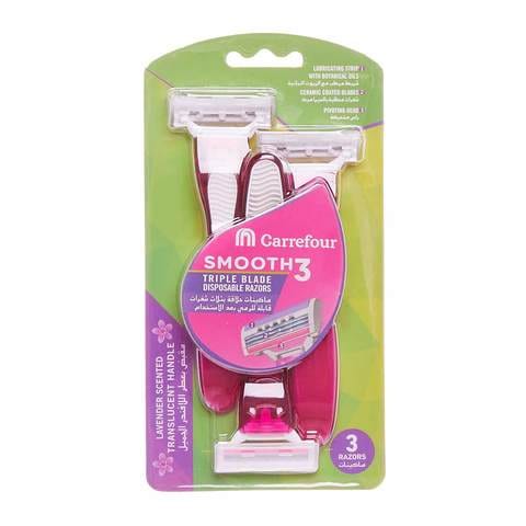 Carrefour Smooth 3 Triple Blade Disposable Razors Multicolour 3 count ...