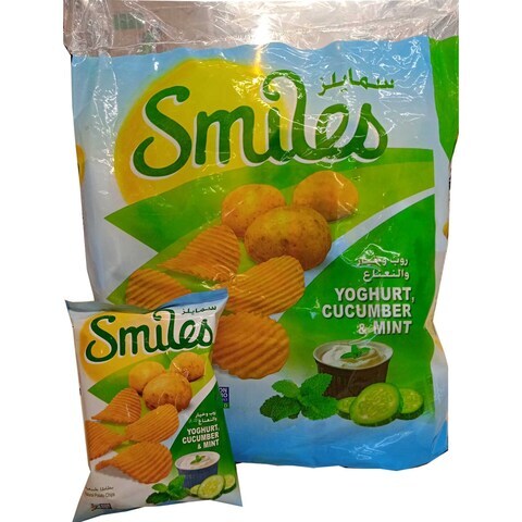 Buy Smiles Yoghurt Cucumber And Mint Potato Chips 18g x Pack of 20 in Kuwait