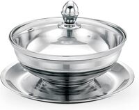 Royalford 14 Cm Leomax Date Bowl With Glass Lid- Rf11596 Stainless Steel Construction With Mirror Finish Body And Tempered Glass Lid With Steam Vent Hole, Silver