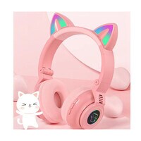 Led Cat Ear Headphones Pink Color Luminous Wireless Headphone Bluetooth 5.0 Headsets Noise Cancelling Foldable Adults Kids Earphone, Cute Earphone for Boys and Girls