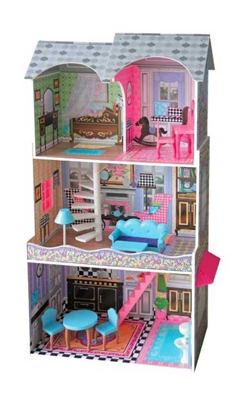 Wooden DollHouse Kit DIY Toy Realistic 3D with Furnitures Birthday Gift For Girl 74*30*110 CM RW-17566