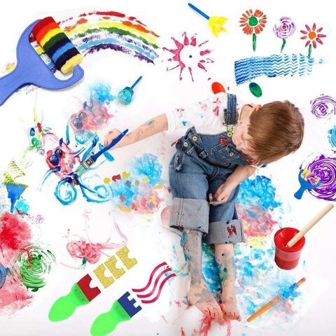 JMD 42pcs Painting Kits for Kids Early Learning Kids Paint Set Sponge Painting Brushes Kids Painting Kits Early DIY Learning Drawing Kit