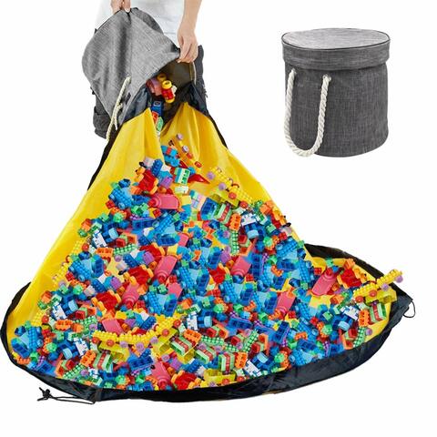 Gentelory 2PACK Toy Storage Bags and Play Mat Portable Toy Storage Baskets with Lids & Handles Toy Quick Collapsible Canvas Bin for Kids Room Grey Suitable for Picnics & Travel 