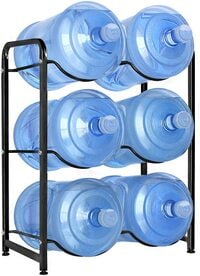 Doreen 5 Gallon Water Bottle Holder, 3-Tier Water Cooler Jug Rack for 6 Bottles Heavy Duty Detachable Kitchen Organization and Storage Shelf, Black（GC975A）