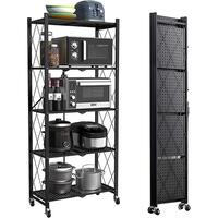 Aiwanto 5Tier Multishelf Foldable Storage Rack Shelves For Home Kitchen Garage Collapsible Rack With 4 Wheels