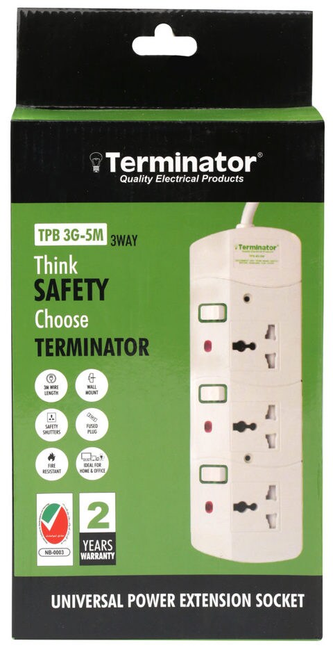 Terminator 3 Way Universal Power Extension Socket With 13A 5M Esma ...