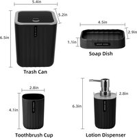 Generic Bathroom Accessory Set - 4 Piece Bathroom Accessories Set with Trash Can, Soap Dish, Soap Dispenser, Toothbrush Cup, Bathroom Decor Sets With Desktop Small Trash Can - Black Stripe