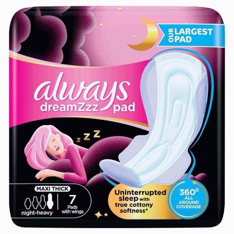 Always Dreamzz pad Cotton Soft Maxi Thick  Night Long Sanitary Pads with Wings  7 Pads