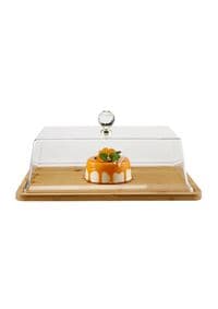 Lihan Wood Square Cake Tray With Acrylic Dome Cake Stand (B) Server Square Cake Display Plate Veggie Bread Serving Platter Dessert Storage Tray For Donut Stand Fruit Bowl.